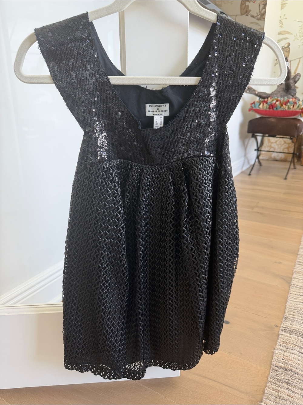 Philosophy Black Sequin & Textured Mesh Sleeveless Top